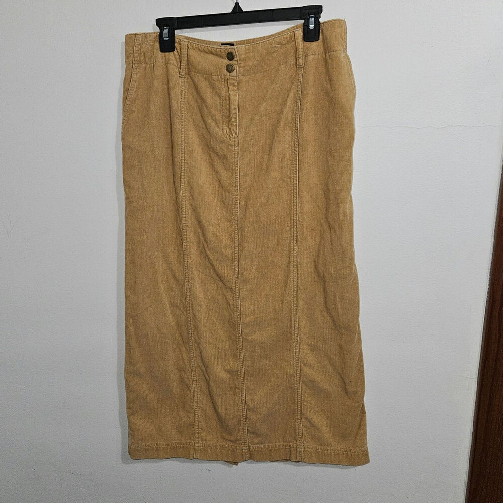Vintage Y2K Jones New York Tan Corduroy Low Rise Midi Skirt. Size 10.